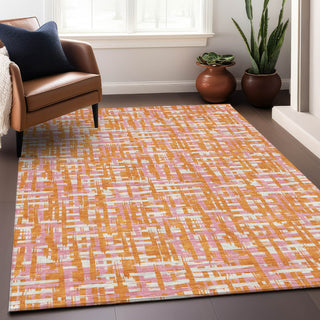 Piper Looms Chantille Lines ACN1060 Orange Machine Washable Area Rug Lifestyle Image Feature
