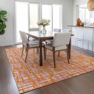 Piper Looms Chantille Lines ACN1060 Orange Machine Washable Area Rug Lifestyle Image Feature