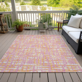 Piper Looms Chantille Lines ACN1060 Pink Machine Washable Area Rug Outdoor Lifestyle Image Feature