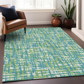 Piper Looms Chantille Lines ACN1060 Turquoise Machine Washable Area Rug Lifestyle Image Feature