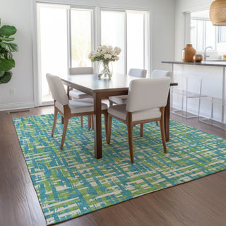 Piper Looms Chantille Lines ACN1060 Turquoise Machine Washable Area Rug Lifestyle Image Feature