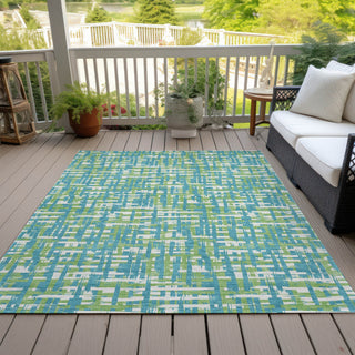 Piper Looms Chantille Lines ACN1060 Turquoise Machine Washable Area Rug Outdoor Lifestyle Image Feature