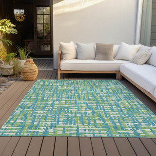 Piper Looms Chantille Lines ACN1060 Turquoise Machine Washable Area Rug Outdoor Lifestyle Image Feature