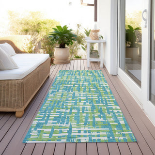 Piper Looms Chantille Lines ACN1060 Turquoise Machine Washable Area Rug Runner Outdoor Lifestyle Image Feature