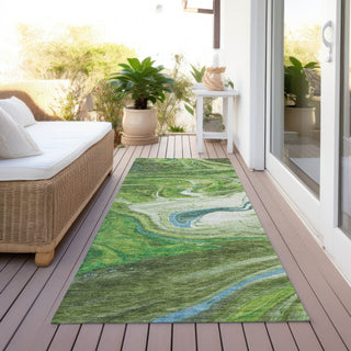 Piper Looms Chantille Abstract ACN1061 Green Machine Washable Area Rug Runner Outdoor Lifestyle Image Feature