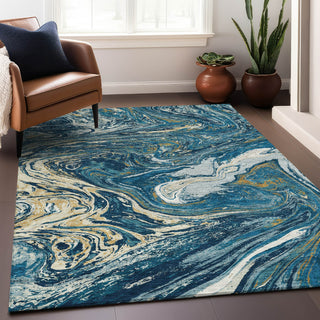 Piper Looms Chantille Abstract ACN1061 Navy Machine Washable Area Rug Lifestyle Image Feature