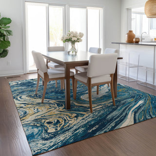 Piper Looms Chantille Abstract ACN1061 Navy Machine Washable Area Rug Lifestyle Image Feature