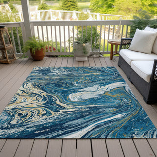 Piper Looms Chantille Abstract ACN1061 Navy Machine Washable Area Rug Outdoor Lifestyle Image Feature