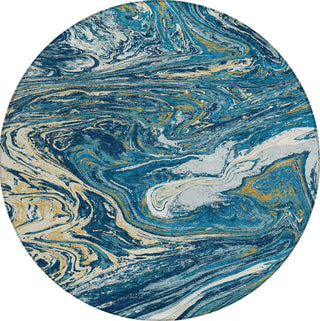 Piper Looms Chantille Abstract ACN1061 Navy Machine Washable Area Rug Round Main Image