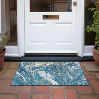 Piper Looms Chantille Abstract ACN1061 Navy Machine Washable Area Rug Scatter Outdoor Lifestyle Image Feature