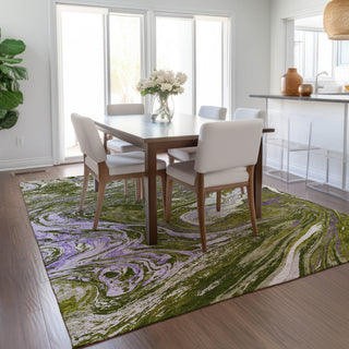 Piper Looms Chantille Abstract ACN1061 Olive Machine Washable Area Rug Lifestyle Image Feature