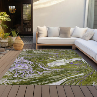 Piper Looms Chantille Abstract ACN1061 Olive Machine Washable Area Rug Outdoor Lifestyle Image Feature