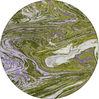 Piper Looms Chantille Abstract ACN1061 Olive Machine Washable Area Rug Round Main Image