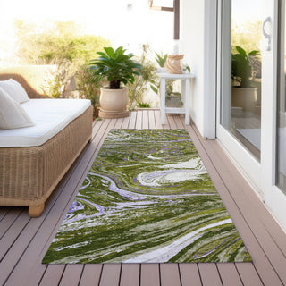 Piper Looms Chantille Abstract ACN1061 Olive Machine Washable Area Rug Runner Outdoor Lifestyle Image Feature