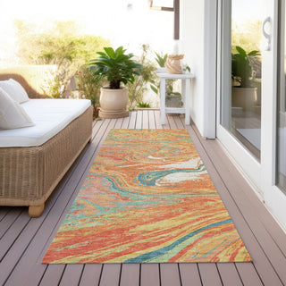 Piper Looms Chantille Abstract ACN1061 Orange Machine Washable Area Rug Runner Outdoor Lifestyle Image Feature
