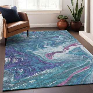 Piper Looms Chantille Abstract ACN1061 Teal Machine Washable Area Rug Lifestyle Image Feature