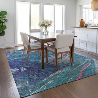 Piper Looms Chantille Abstract ACN1061 Teal Machine Washable Area Rug Lifestyle Image Feature