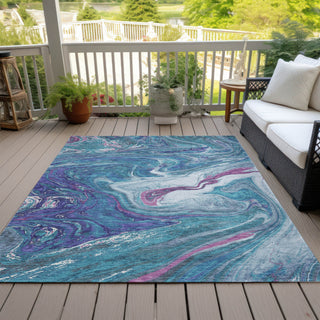 Piper Looms Chantille Abstract ACN1061 Teal Machine Washable Area Rug Outdoor Lifestyle Image Feature