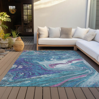 Piper Looms Chantille Abstract ACN1061 Teal Machine Washable Area Rug Outdoor Lifestyle Image Feature