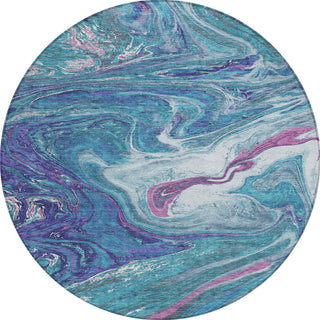 Piper Looms Chantille Abstract ACN1061 Teal Machine Washable Area Rug Round Main Image
