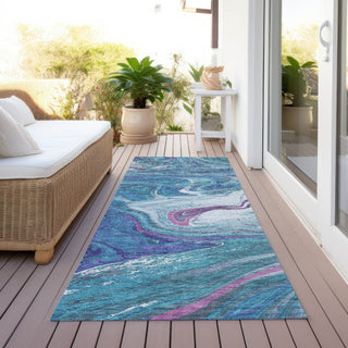 Piper Looms Chantille Abstract ACN1061 Teal Machine Washable Area Rug Runner Outdoor Lifestyle Image Feature