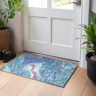 Piper Looms Chantille Abstract ACN1061 Teal Machine Washable Area Rug Scatter Lifestyle Image Feature