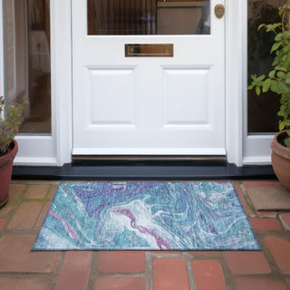 Piper Looms Chantille Abstract ACN1061 Teal Machine Washable Area Rug Scatter Outdoor Lifestyle Image Feature