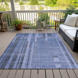Piper Looms Chantille Stripes ACN1063 Denim Machine Washable Area Rug Outdoor Lifestyle Image Feature