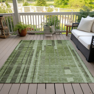 Piper Looms Chantille Stripes ACN1063 Green Machine Washable Area Rug Outdoor Lifestyle Image Feature