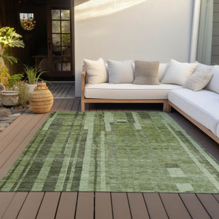 Piper Looms Chantille Stripes ACN1063 Green Machine Washable Area Rug Outdoor Lifestyle Image Feature