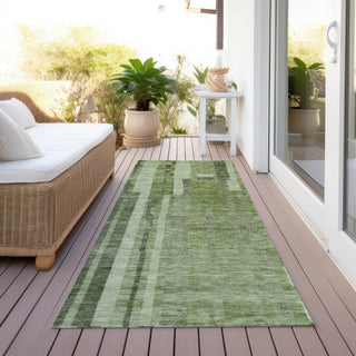 Piper Looms Chantille Stripes ACN1063 Green Machine Washable Area Rug Runner Outdoor Lifestyle Image Feature