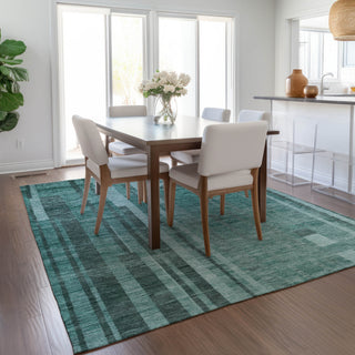 Piper Looms Chantille Stripes ACN1063 Teal Machine Washable Area Rug Lifestyle Image Feature