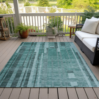 Piper Looms Chantille Stripes ACN1063 Teal Machine Washable Area Rug Outdoor Lifestyle Image Feature