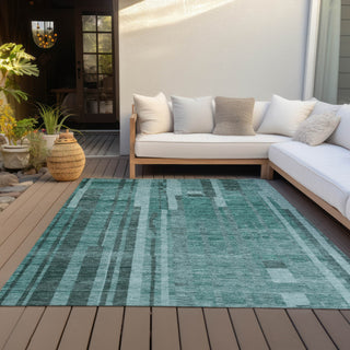 Piper Looms Chantille Stripes ACN1063 Teal Machine Washable Area Rug Outdoor Lifestyle Image Feature