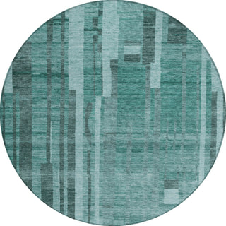 Piper Looms Chantille Stripes ACN1063 Teal Machine Washable Area Rug Round Main Image