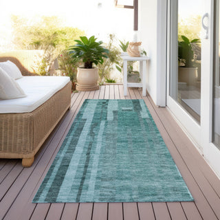 Piper Looms Chantille Stripes ACN1063 Teal Machine Washable Area Rug Runner Outdoor Lifestyle Image Feature
