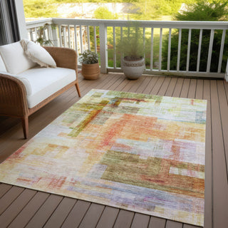 Piper Looms Chantille Squares ACN1067 Coral Machine Washable Area Rug Outdoor Lifestyle Image Feature