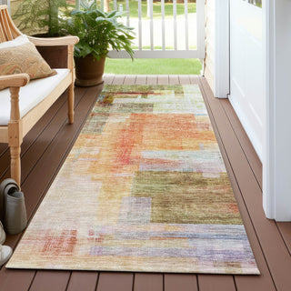 Piper Looms Chantille Squares ACN1067 Coral Machine Washable Area Rug Runner Outdoor Lifestyle Image Feature