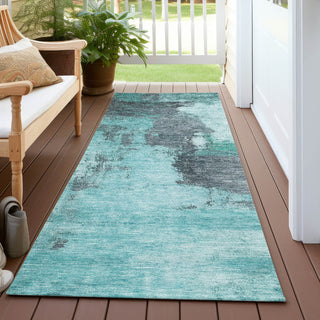 Piper Looms Chantille Modern ACN1068 Teal Machine Washable Area Rug Runner Outdoor Lifestyle Image Feature