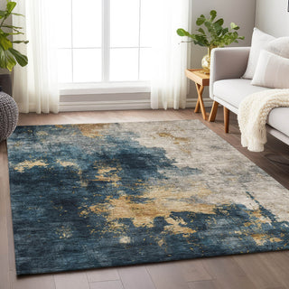 Piper Looms Chantille Abstract ACN1072 Blue Machine Washable Area Rug Lifestyle Image Feature