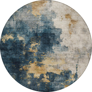 Piper Looms Chantille Abstract ACN1072 Blue Machine Washable Area Rug Round Main Image