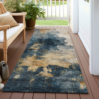 Piper Looms Chantille Abstract ACN1072 Blue Machine Washable Area Rug Runner Outdoor Lifestyle Image Feature