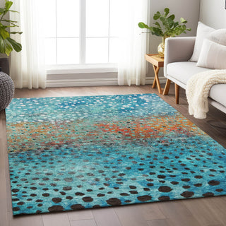 Piper Looms Chantille Circles ACN1074 Blue Machine Washable Area Rug Lifestyle Image Feature