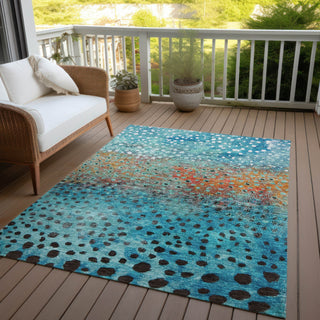Piper Looms Chantille Circles ACN1074 Blue Machine Washable Area Rug Outdoor Lifestyle Image Feature