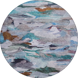 Piper Looms Chantille Abstract ACN1075 Blue Machine Washable Area Rug Round Main Image