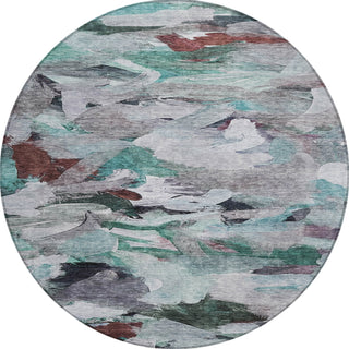 Piper Looms Chantille Abstract ACN1075 Teal Machine Washable Area Rug Round Main Image