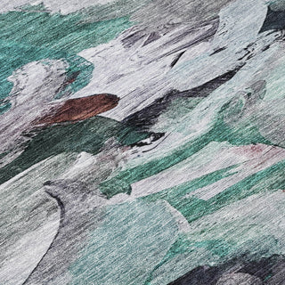 Piper Looms Chantille Abstract ACN1075 Teal Machine Washable Area Rug Swatch Image