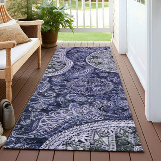 Piper Looms Chantille Swirl ACN1078 Navy Machine Washable Area Rug Runner Outdoor Lifestyle Image Feature