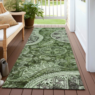 Piper Looms Chantille Swirl ACN1078 Olive Machine Washable Area Rug Runner Outdoor Lifestyle Image Feature