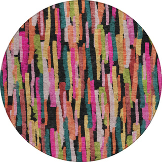 Piper Looms Chantille Stripes ACN1079 Pink Machine Washable Area Rug Round Main Image